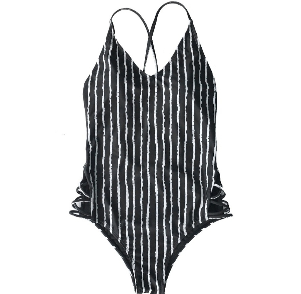 Cupshe Little Lady Black & White Striped One Piece Swimsuit M - Picture 2 of 16